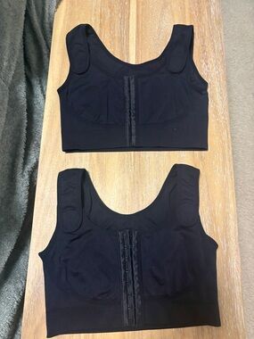 Amoena large Front-Closure Bra - Black - post surgical with pockets drain tubes